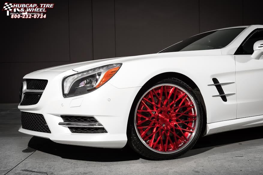 vehicle gallery/mercedes benz sl550 niche citrine  Brushed | Candy Red Tint | Polished Lip wheels and rims