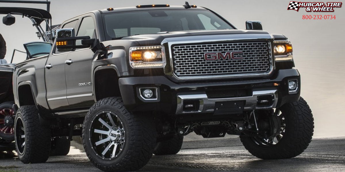 vehicle gallery/gmc denali sierra 2500 hd xd series xd200 heist custom aftermarket  Chrome w/ Gloss Black Lip wheels and rims