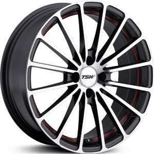 15 TSW Asan Gunmetal/Mirror Cut Face & Undercut Red Stripe 4 Lug FWD