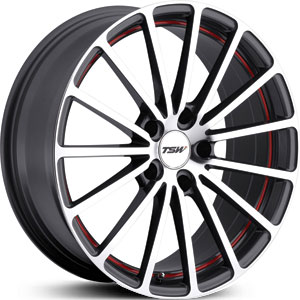 18 TSW Asan Gunmetal/Mirror Cut Face & Undercut Red Stripe 5 Lug RWD