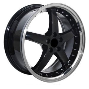 Fits Ford Mustang Cobra Style 5 Lug (FR04) Black Deep Machined Lip w/Rivets