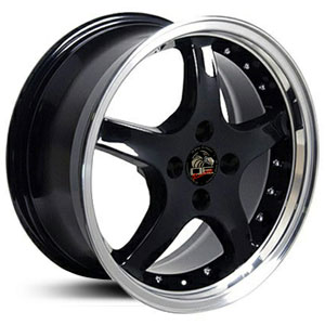 17X9 Ford Mustang Cobra 4L FR04 Replica Deep Dish Black Machined Lip w/Rivets MID