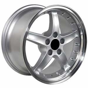 17x9 Ford Mustang Cobra 5L FR04 Replica Deep Dish Silver Machined Lip with Rivets MID