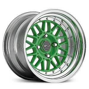 15x9 MSR 228 Polished with Green center RWD