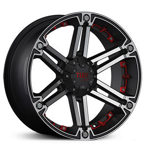 16x8 TUFF T01 Flat Black w/ Machined Face & Red Inserts REV