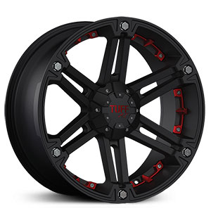 17x8 TUFF T01 Flat Black w/ Red Accents RWD