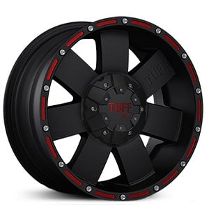16X8 TUFF T02 Flat Black w/ Red Accents RWD