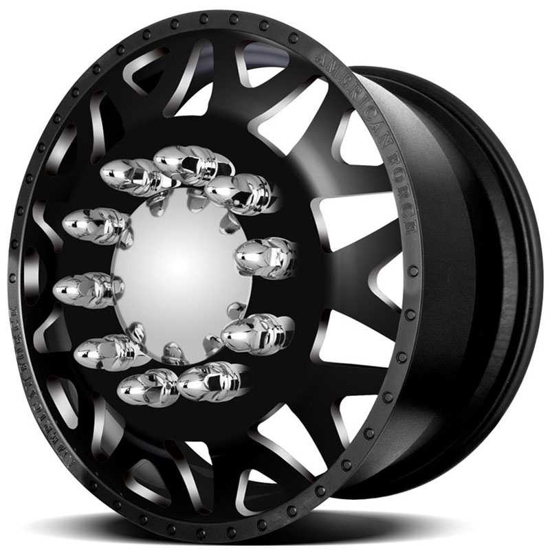 22x8.25 American Force Dually Wheels BAUS Black Textured-Machined Windows HPO