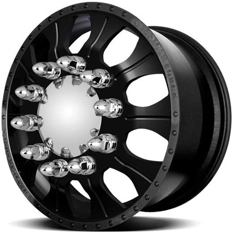 22.5x8.25 American Force Dually Wheels COMBAT Black Textured-Machined Windows HPO