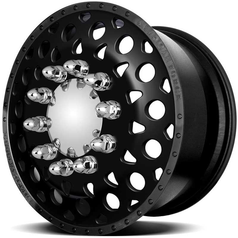 22.5x8.25 American Force Dually Wheels CONFLICT Black Flat-Machined Windows HPO