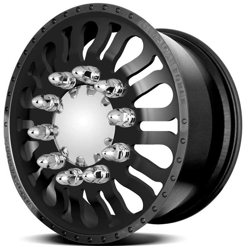 22.5x8.25 American Force Dually Wheels DRAG Black Textured-Solid HPO