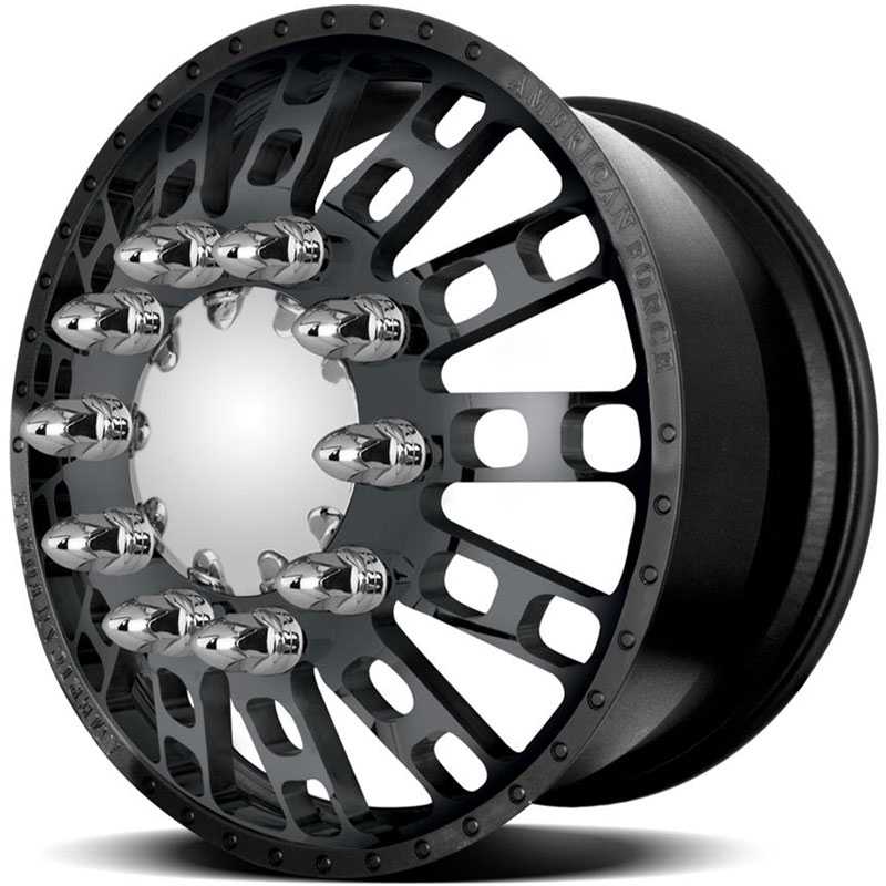 22.5x8.25 American Force Dually Wheels FUSION Black Flat-Solid HPO