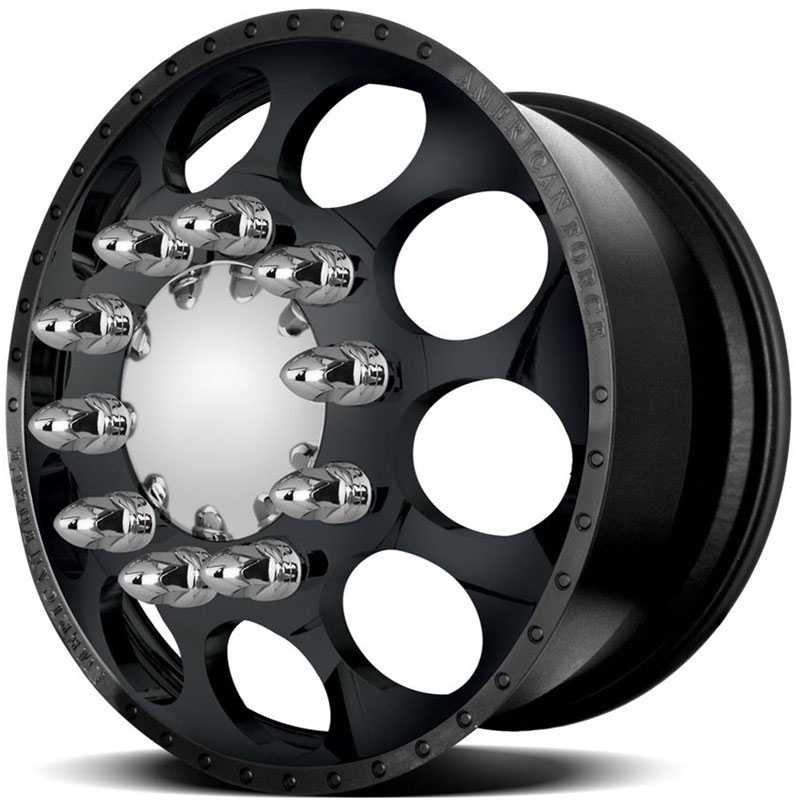 20x8.25 American Force Dually Wheels HOLES Black Textured-Machined Windows HPO