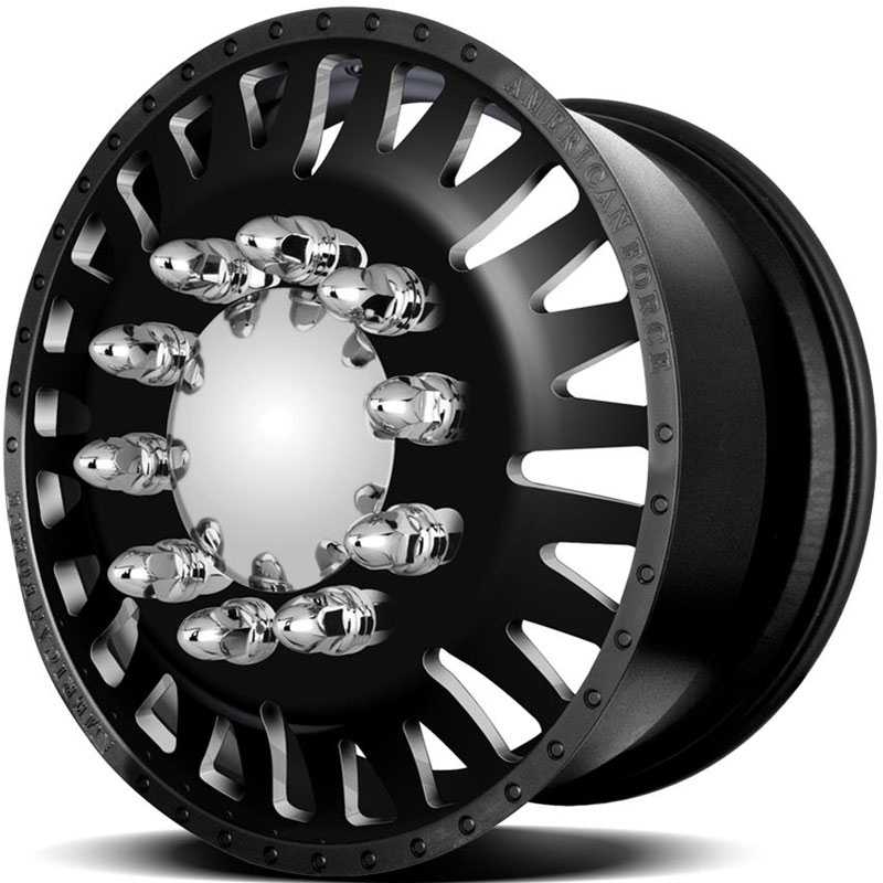 22.5x8.25 American Force Dually Wheels KING Black Textured-Solid HPO