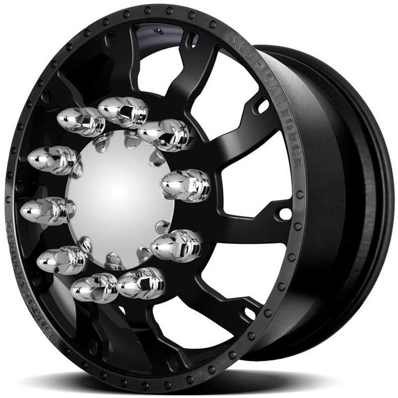 24x8.25 American Force Dually Wheels RAPTOR Black Textured-Machined Windows HPO