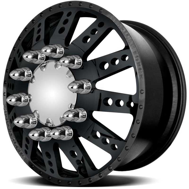 20x8.25 American Force Dually Wheels ROBUST Black Textured-Machined Windows HPO
