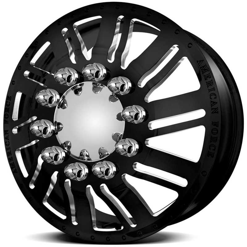 20x8.25 American Force Dually Wheels SHIFT Black Textured-Machined Windows HPO