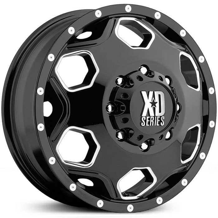 22x8.25 KMC XD Series XD815 Battalion Dually (Front) Gloss Black Milled Accents HPO