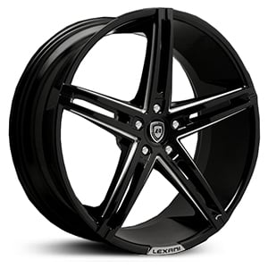 20X8.5 Lexani R-3 Gloss Black/CNC Milled Accents MID