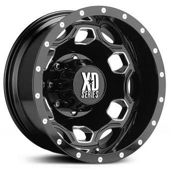 22x8.25 KMC XD Series XD815 Battalion Dually (Rear) Gloss Black Milled Accents REV