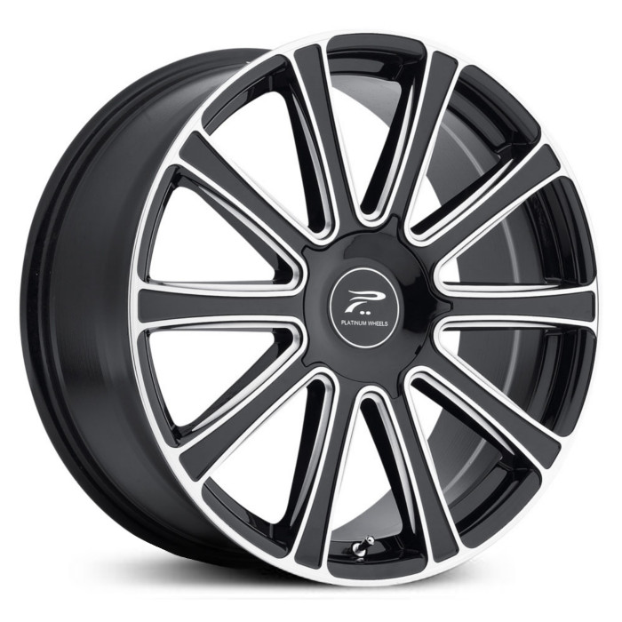 20X8.5 Platinum Divine 410BM Gloss Black w/ Milled Accents & Clear-Coat MID