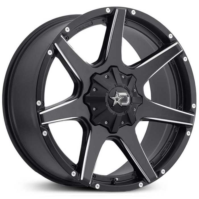 18X9 Dropstars 647BM Satin Black w/ CNC Milled Accents & Chrome D-Star Cap MID