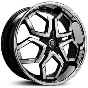 24x9.0 Lexani Hydra Machined Black w/ Stainless Steel Lip Covered Cap HPO