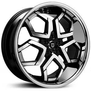 22x9.0 Lexani Hydra Machined Black w/ Stainless Steel Lip Exposed Lug HPO