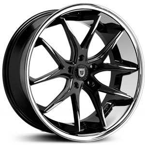 20X8.5 Lexani R-12 Gloss Black w/ Machined Tips & Stainless Steel Lip MID