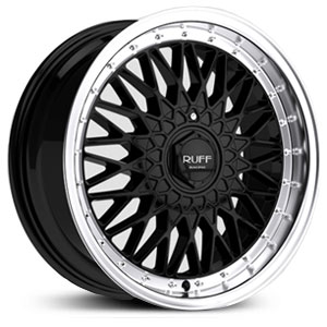 18X8 Ruff Racing R957 Gloss Black W/ Machined Lip HPO