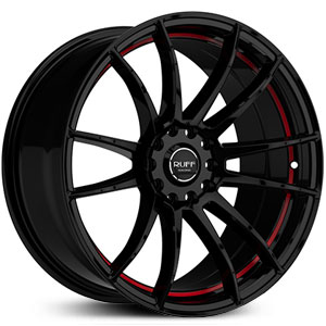 17X8 Ruff Racing R959 Gloss Black w/ Red Stripe HPO