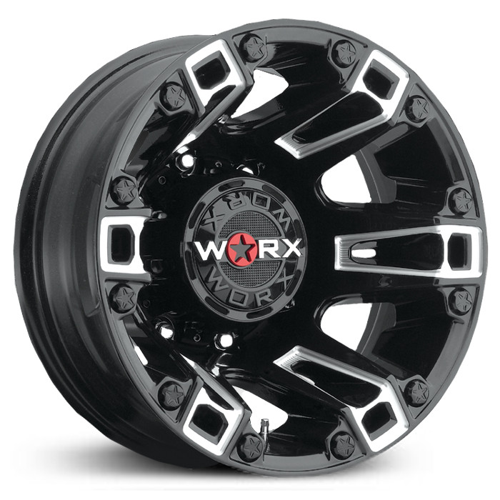 17X6.5 Worx 803BM Beast Dually Gloss Black w/ Milling & Clear Coat REV