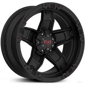22x9.5 Tuff T-10 Flat Black w/ Red Accents MID