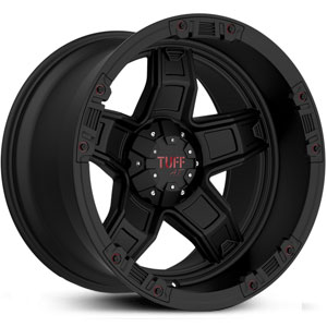 22x12 Tuff T-10 Flat Black w/ Red Accents Deep Lip REV