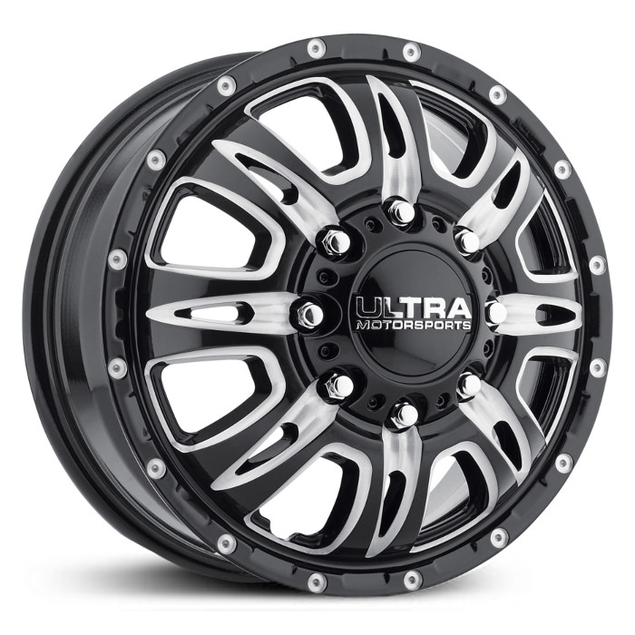 17x6.5 Ultra Wheels 049BM Predator Dually (Front) Gloss Black with CNC Milled Accents and Clear-Coat HPO