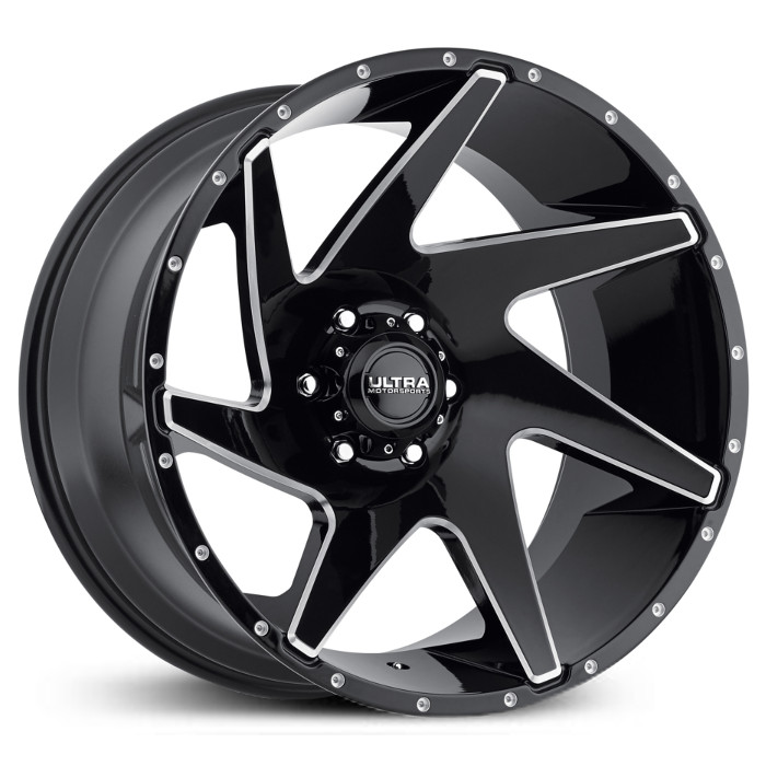 20x9 Ultra Wheels 206BM Vortex Gloss Black with Milled Accents and Clear-Coat MID