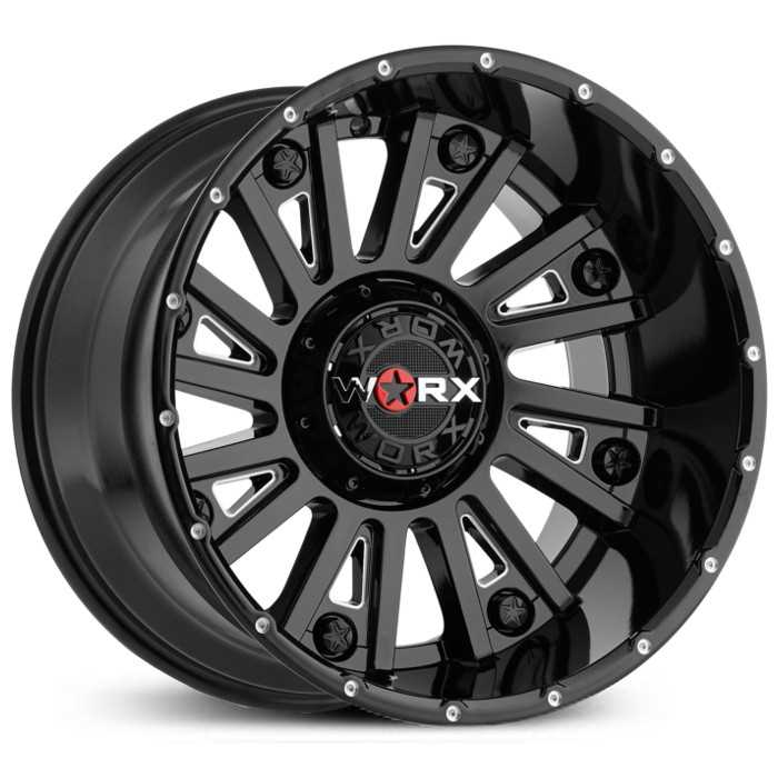 20x12 Worx Alloy Sentry 810BM Gloss Black with Milled Accents, Spot-Milled Dimples and Clear-Coat MID