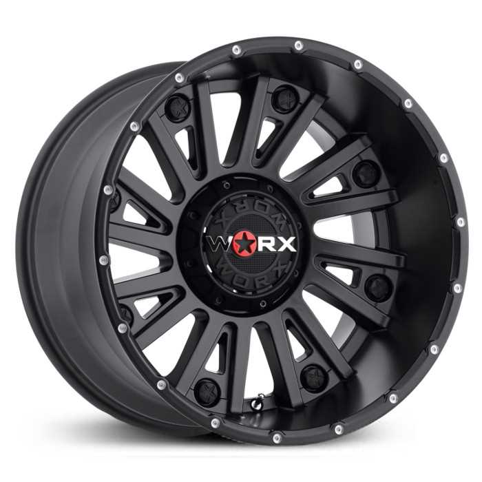 20x12 Worx Alloy Sentry 810SB Satin Black with Spot-Milled Dimples and Clear-Coat RWD