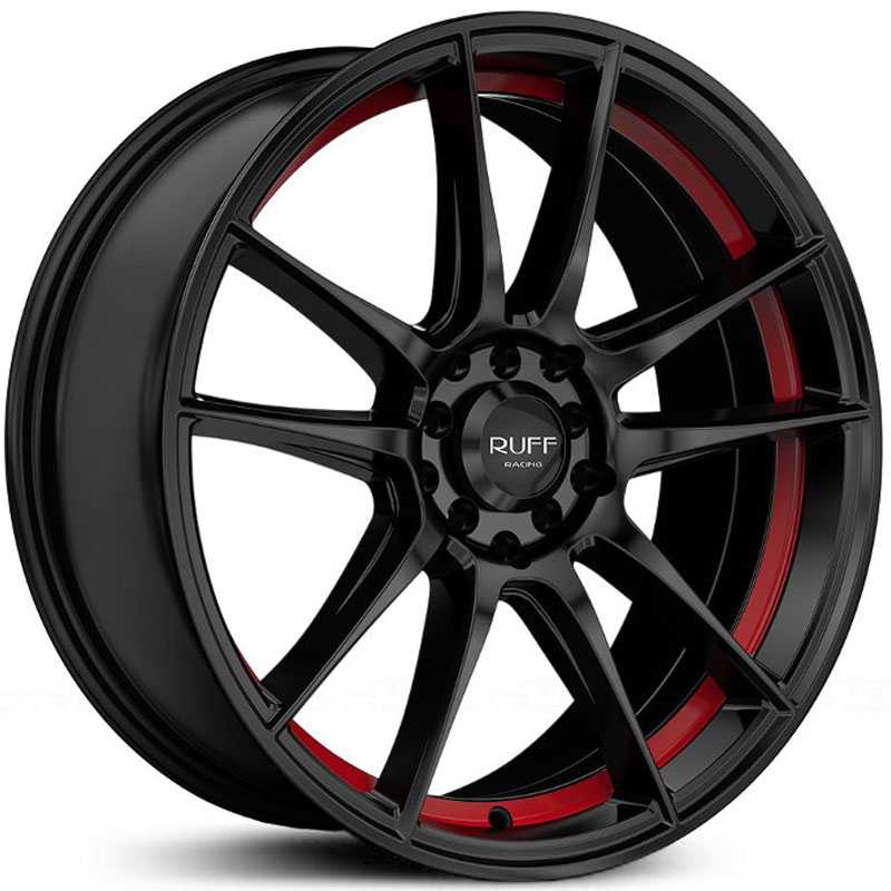18x8 Ruff Racing R364 Satin Black w/ Red Undercut HPO