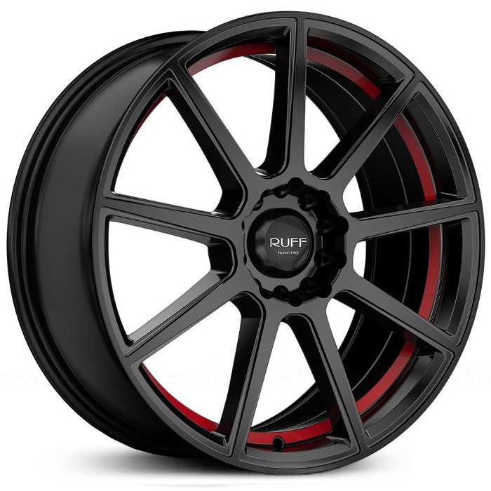 18x8 Ruff Racing R366 Satin Black w/ Red Undercut HPO