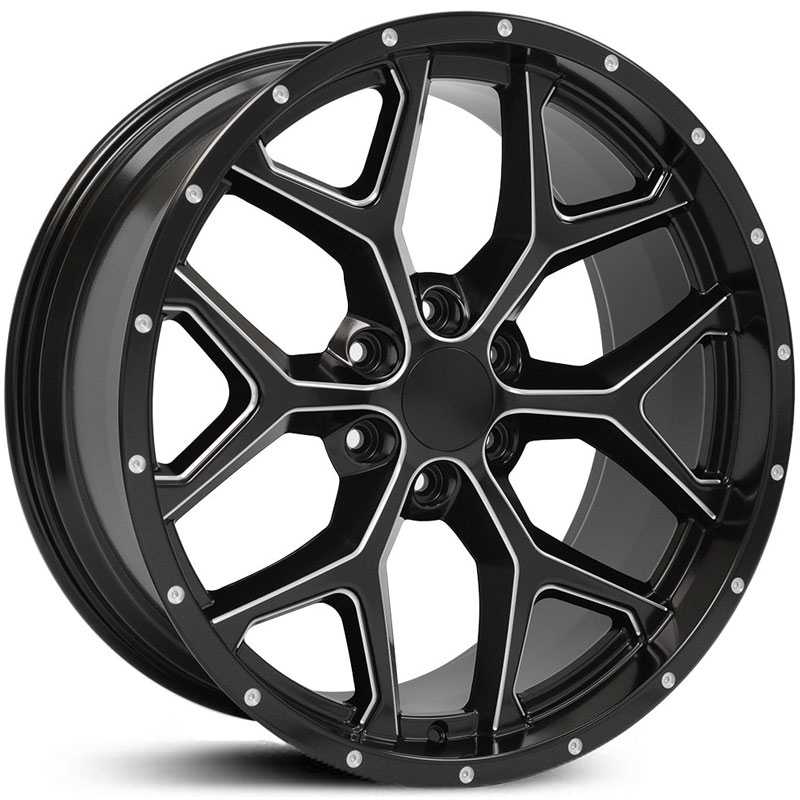 Chevy Silverado 1500 (CV98) Deep Dish  Wheels Satin Black w/ Milled Edges