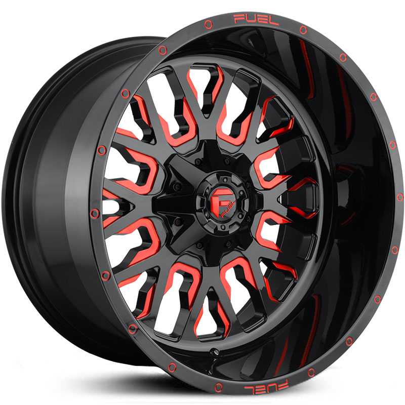 Fuel D612 Stroke  Wheels Gloss Black Milled Red Accents