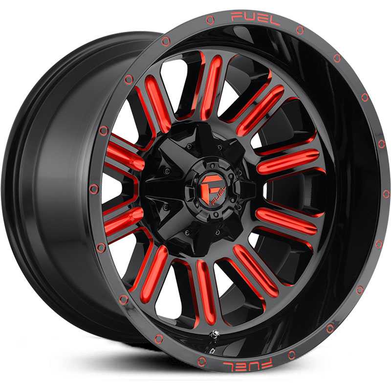 18x9 Fuel Offroad D621 Hardline Gloss Black Milled w/ Red Accents RWD