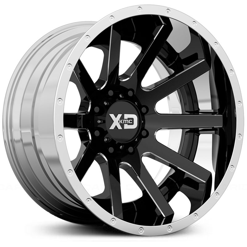22x12 XD Series XD200 Heist Gloss Black Milled Center w/ Chrome Lip REV