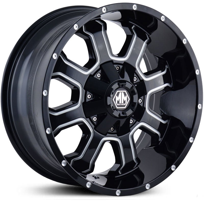 20x9 Mayhem Fierce 8103 Gloss Black Milled Spokes RWD