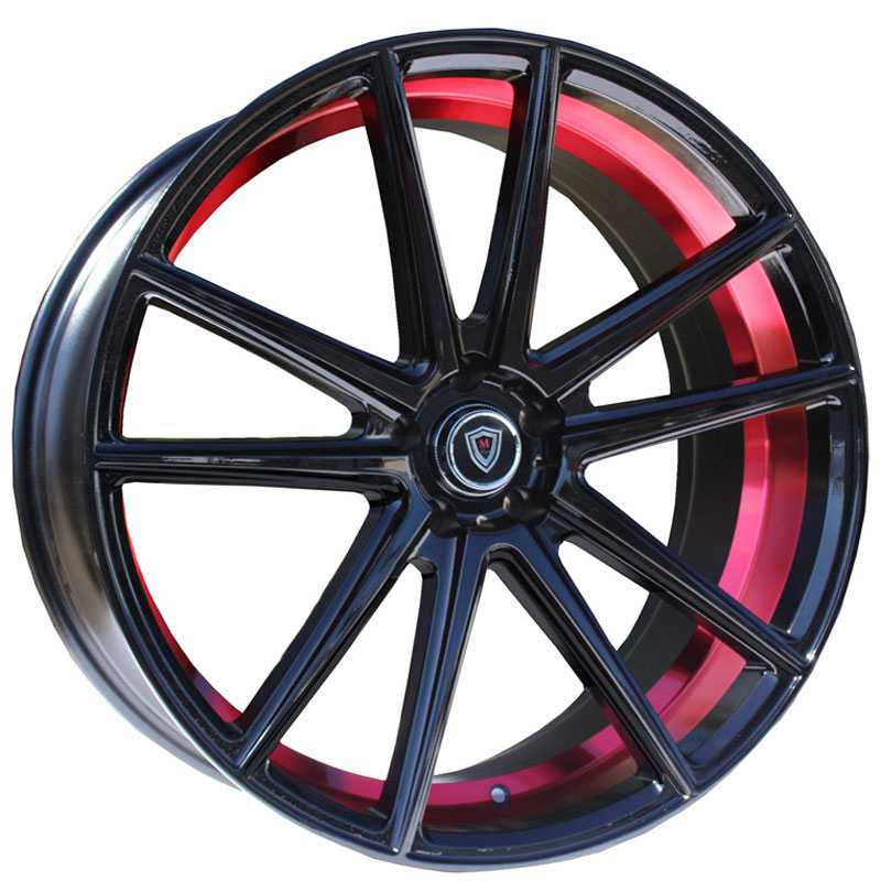 22x9 Marquee Luxury M3197 Gloss Black Face Red Inner Lip HPO