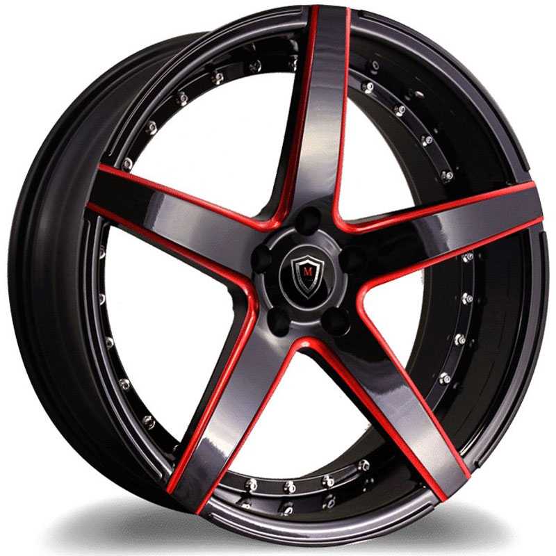 22x9 Marquee Luxury M3226 Gloss Black w/ Red Milling HPO