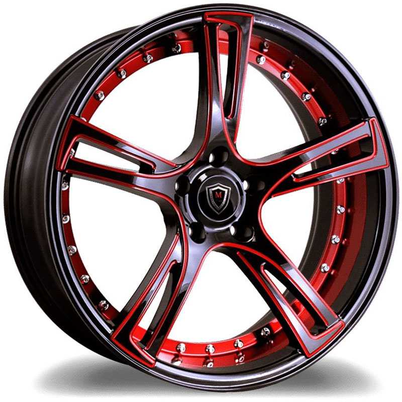 20x9 Marquee Luxury M3247 Gloss Black w/ Red Milled Face & Inner HPO