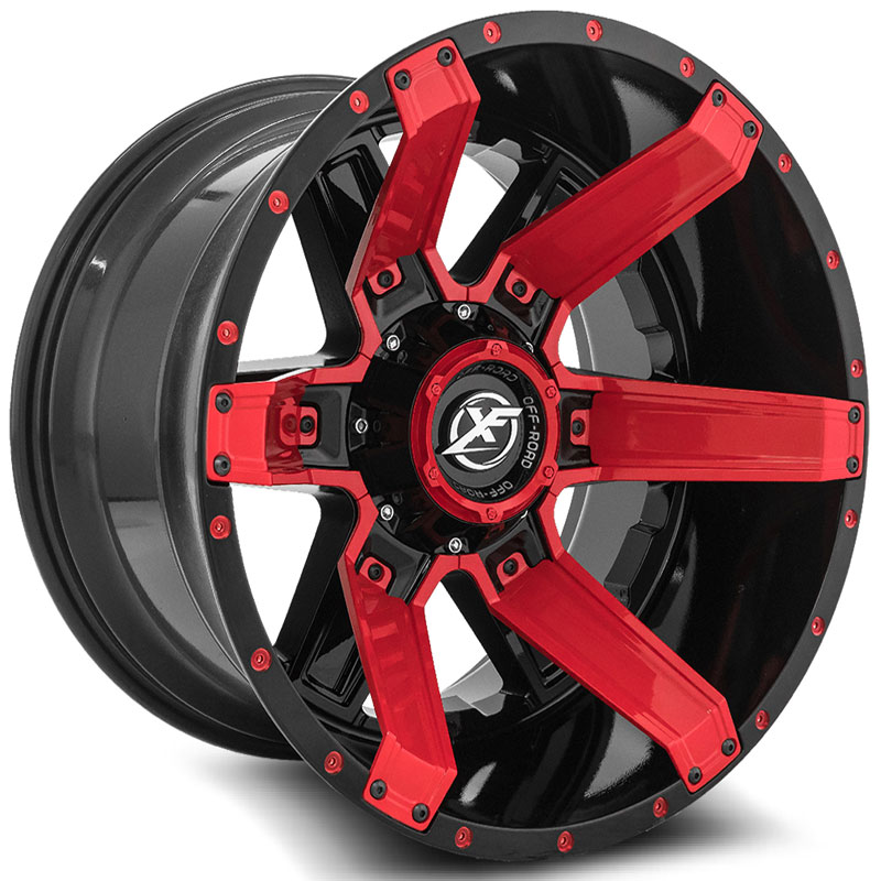 20x10 XF Off-Road XF-214 Gloss Black w/ Red Inserts REV