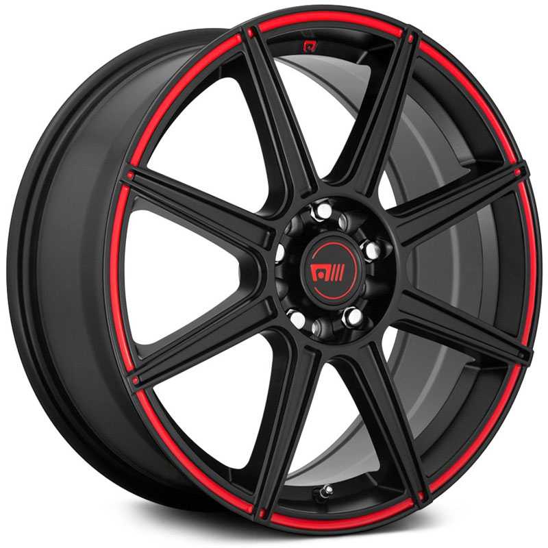 16x7 Motegi MR142 CS8 Satin Black w/ Red Stripe HPO